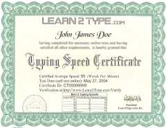Typing Certificate document
